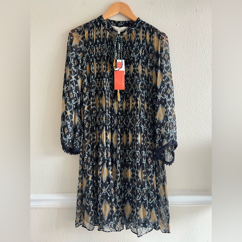 Label Ritu Kumar printed Ikat Lehariya dress pleated sheer boho hippie Gypsy